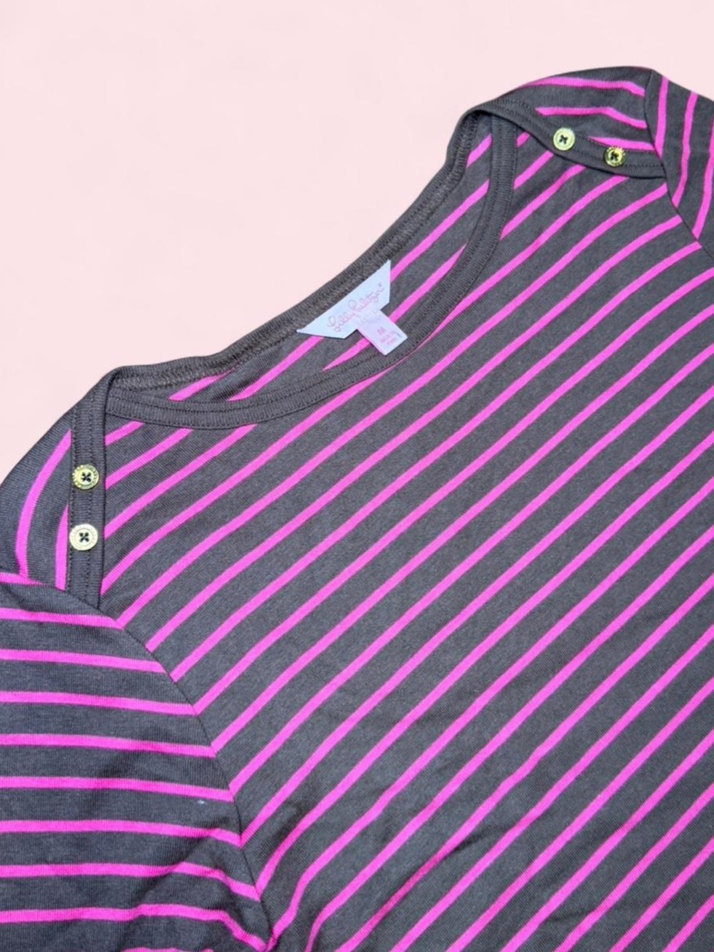 Lilly Pulitzer Striped Pima Cotton Modal Top Medium Pink Brown Gold Button - Picture 4 of 8